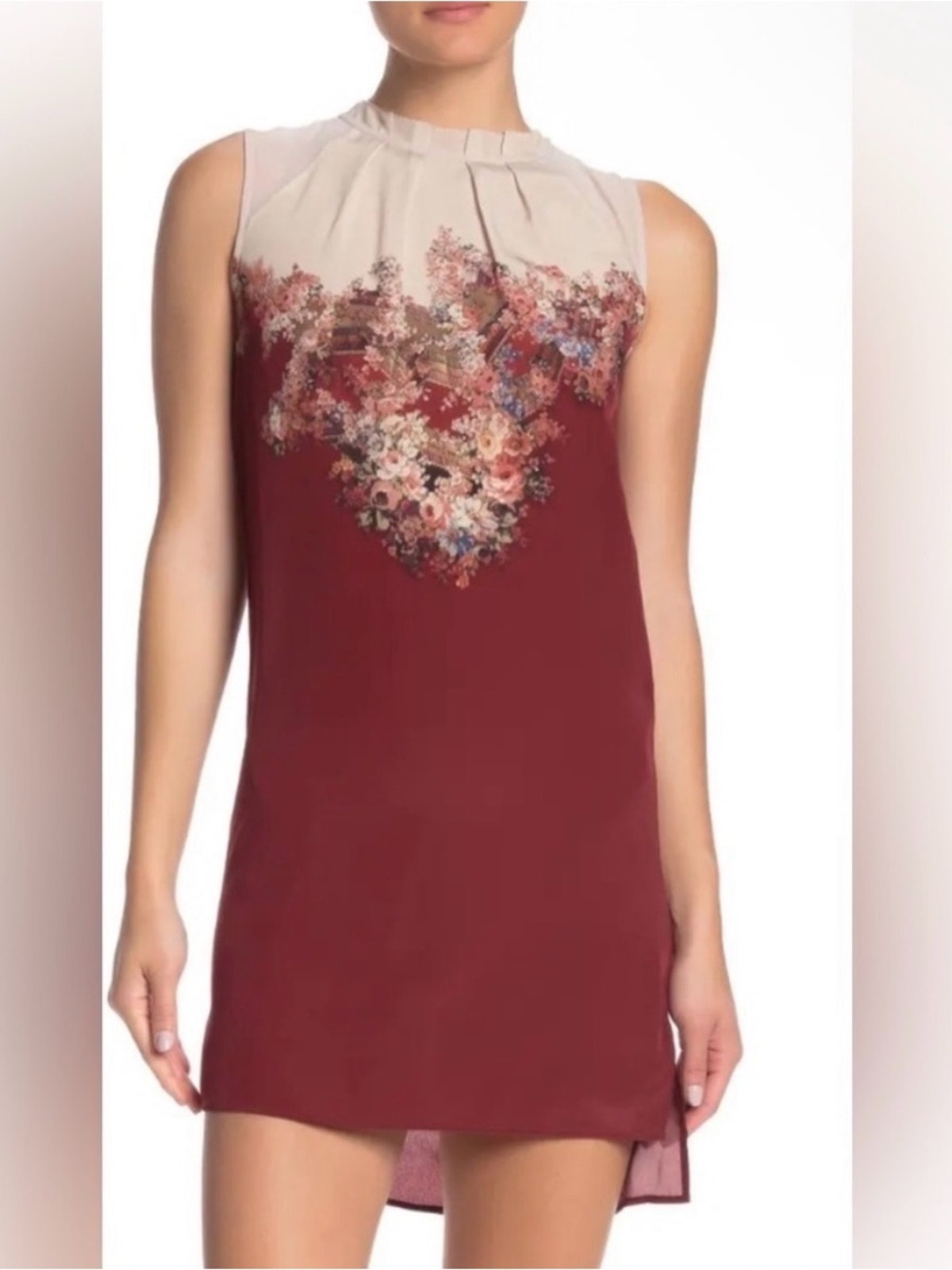 Allsaints Jay Clement 100% Silk Burgundy Ivory Floral Mini Shift Dress S Nwt